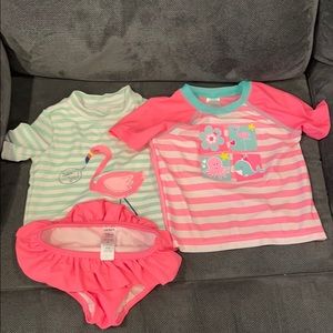 Girls 18m 2 rash guards with bottoms.